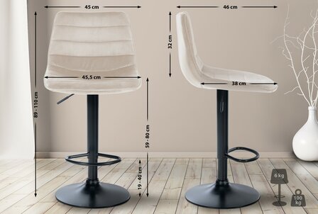 2-delige set barkrukken Lix fluweel zwart, Creme