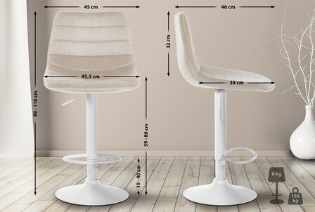 2-delige set barkrukken Lix fluweel wit, Creme