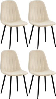 4-delige set eetkamerstoel Bextar fluweel, Creme