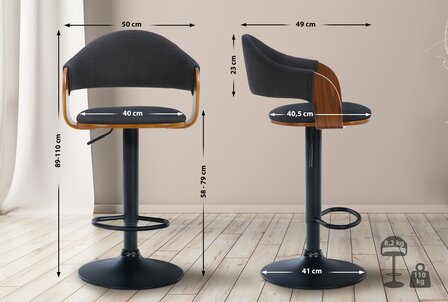 2-delige set barkrukken Nelsi stof zwart, Zwart