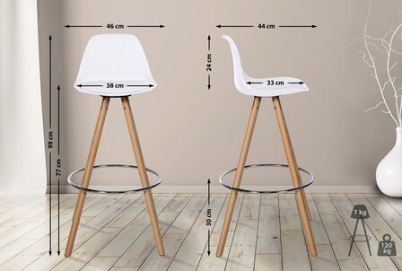 Barstoel Cirbon Kunstleer Rond naturel, Wit
