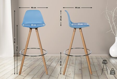 Barstoel Cirbon Kunstleer Rond naturel, Blauw