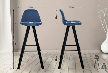 Barstoel Cirbon Stof Vierkant zwart, Blauw