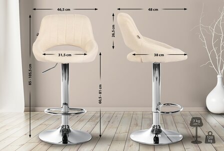 2-delige set barkrukken Melit stof C, Creme