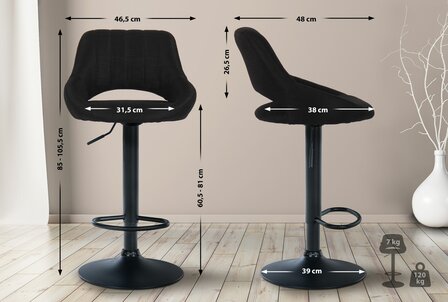 2-delige set barkrukken Melit stof B, Zwart