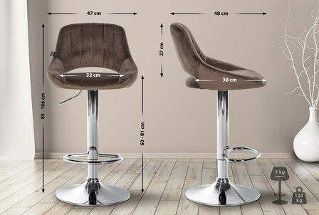 2-delige set barkrukken Melit fluweel C, Bruin