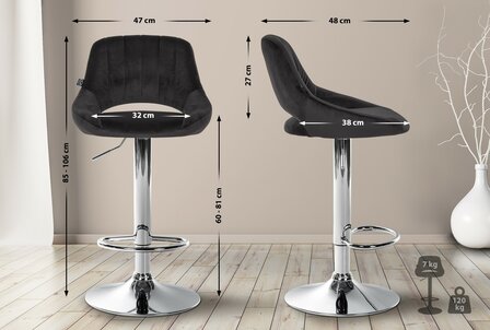 2-delige set barkrukken Melit fluweel C, Zwart