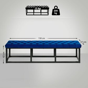 Bank Pilsin Fluweel Zwart 150 cm, Blauw