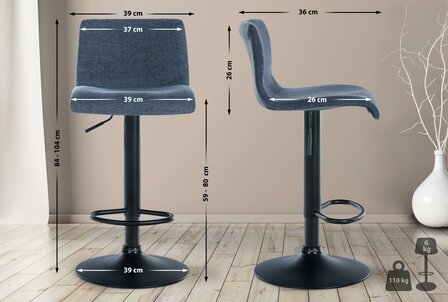 2-delige set barkrukken Bronfard stof, Blauw