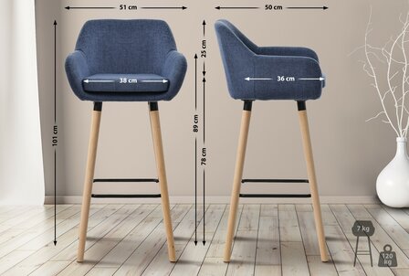 Barkruk Grint Stof, Blauw