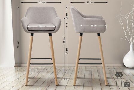 2-delige set barkruk Grint stof, Taupe