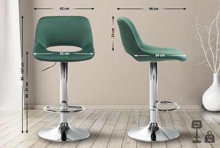 Barkruk Cemdan Fluweel chroom, Groen