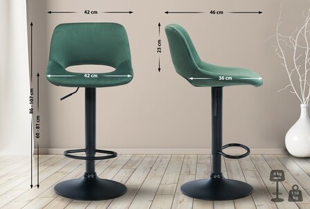 Barkruk Cemdan fluweel zwart, Groen