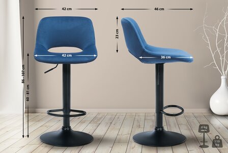 Barkruk Cemdan Fluweel zwart, Blauw