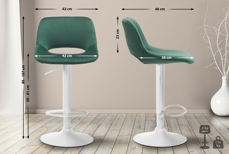 Barkruk Cemdan fluweel wit, Groen