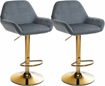 2-delige set barkrukken Braga Goud Fluweel, Grijs