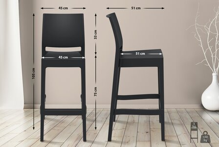 4-delige set barkrukken Miai, Zwart