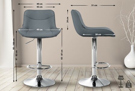 2-delige set barkrukken Venoro kunstleer chroom, Grijs