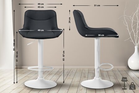2-delige set barkrukken Venoro kunstleer wit, Zwart