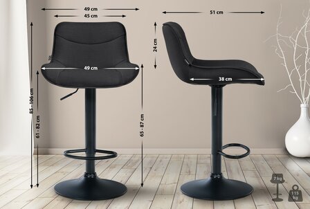 2-delige set barkrukken Venoro stof zwart, Zwart