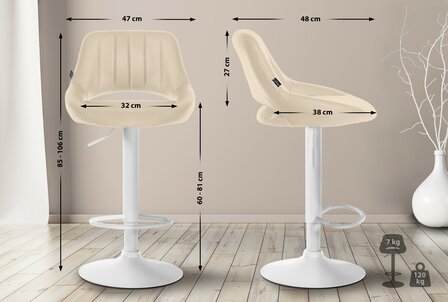 Barstoel Melit Kunstleer wit, Creme