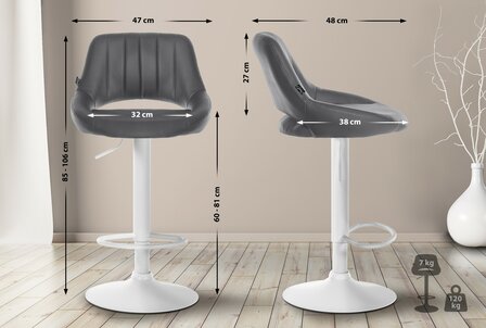 Barstoel Melit Kunstleer wit, Grijs