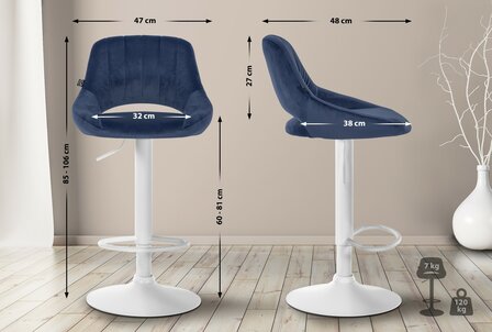 2-delige set barkrukken Melit fluweel W, Blauw