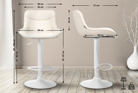 2-delige set barkrukken Venoro kunstleer wit, Creme