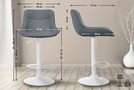 2-delige set barkrukken Venoro kunstleer wit, Grijs