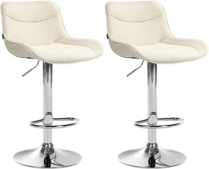 2-delige set barkrukken Venoro stof chroom, Creme