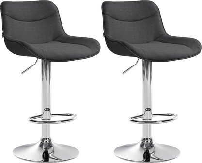 2-delige set barkrukken Venoro stof chroom, Grijs