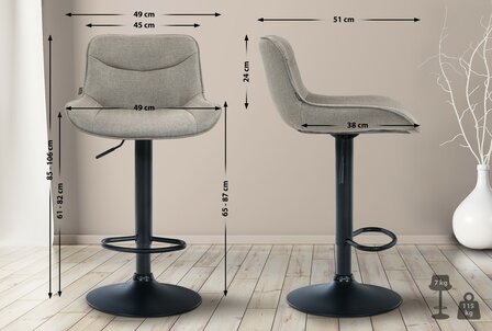 2-delige set barkrukken Venoro stof zwart, Taupe