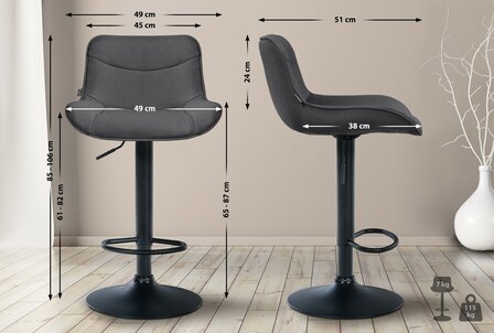 2-delige set barkrukken Venoro stof zwart, Grijs