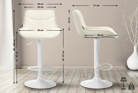 2-delige set barkrukken Venoro stof wit, Creme