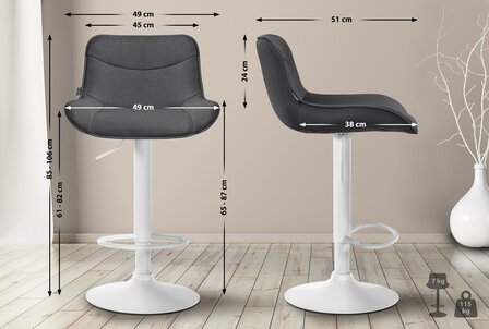 2-delige set barkrukken Venoro stof wit, Grijs