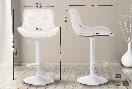 2-delige set barkrukken Venoro fluweel wit, Creme