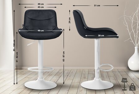 2-delige set barkrukken Venoro fluweel wit, Zwart