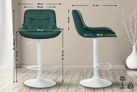 2-delige set barkrukken Venoro fluweel wit, Groen