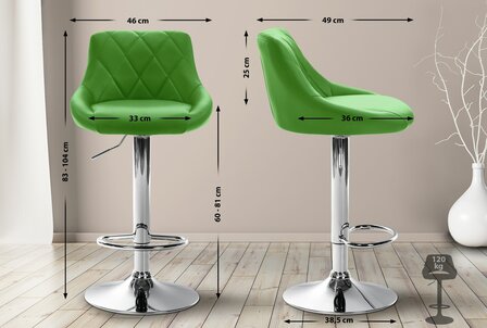 Barstoel Lozia Kunstleer chroom, Groen