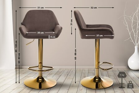 Barkruk Braga Goud Fluweel, Bruin