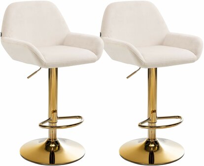 2-delige set barkrukken Braga Goud Fluweel, Creme