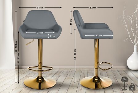 Barstoel Braga Goud Kunstleer, Grijs