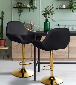 Barstoel Braga Goud Kunstleer, Zwart