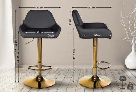 2-delige set barkrukken Braga Goud Kunstleer, Zwart