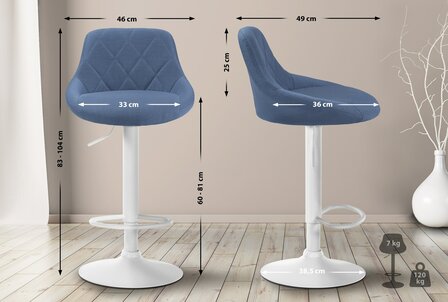 Barkruk Lozia Stof wit, Blauw