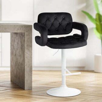 Barkruk Diblun Fluweel wit, Zwart