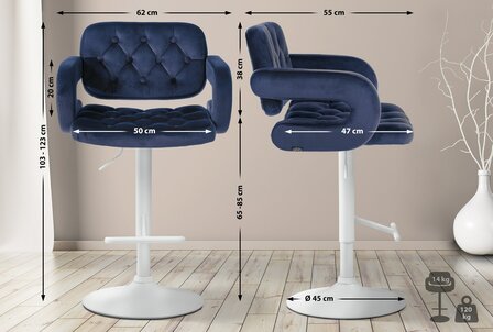 Barkruk Diblun fluweel wit, Blauw