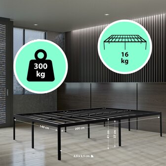 Metalen bed Himlan 200x140x41 cm, Zwart