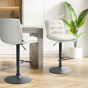 2-delige set barkrukken Dimir fluweel zwart, Creme