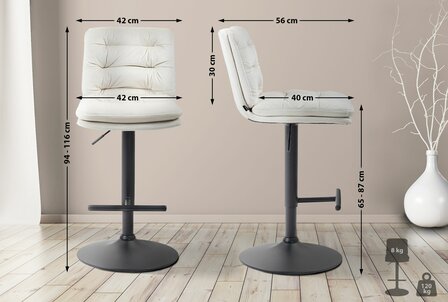 2-delige set barkrukken Dimir fluweel zwart, Creme
